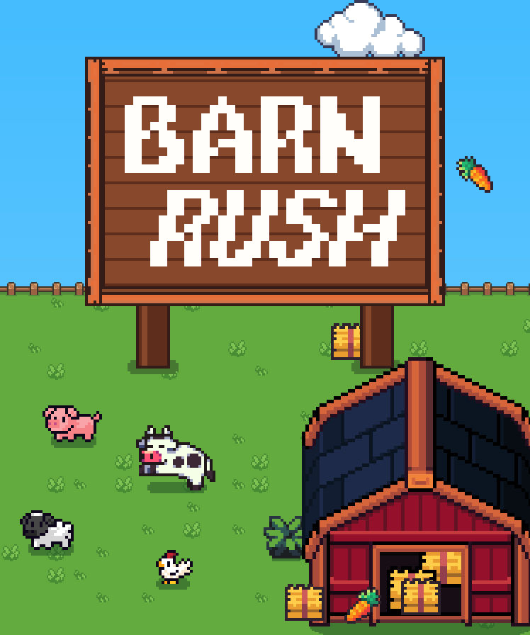 Vertical Barn Rush capsule with the farm scene beneath the title.